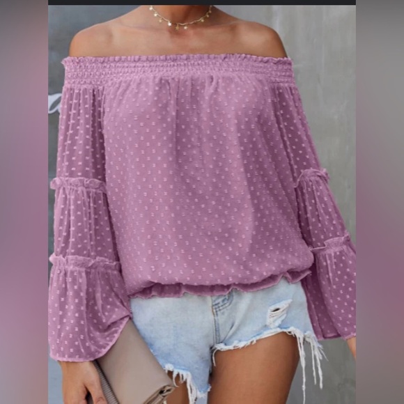 Alredine Swiss Dot Off The Shoulder Top Size L - Picture 1 of 7